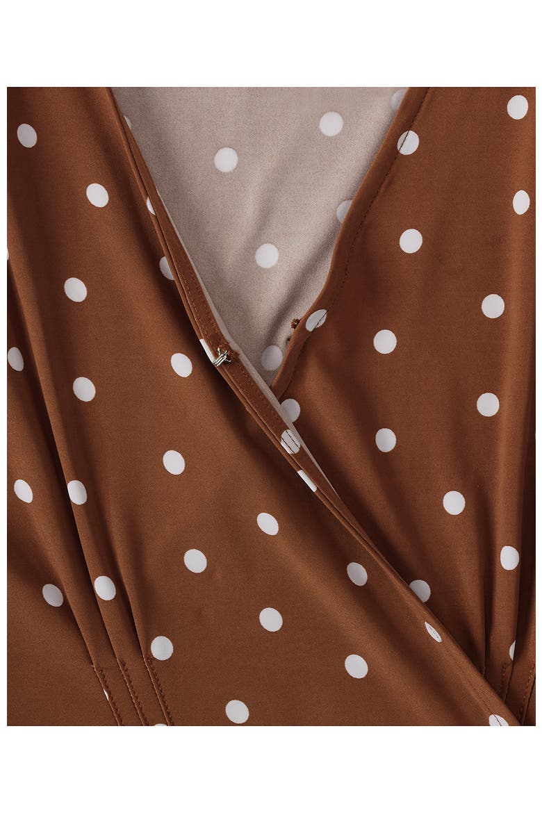 Silky Knit Elbow Sleeve Wrap Midi Dress, Alternate, color, Rich Ginger Brown Dot