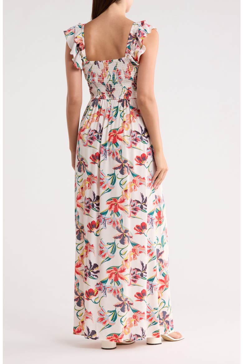 Flutter Sleeve Maxi Dress, Alternate, color, IVORY/ RED