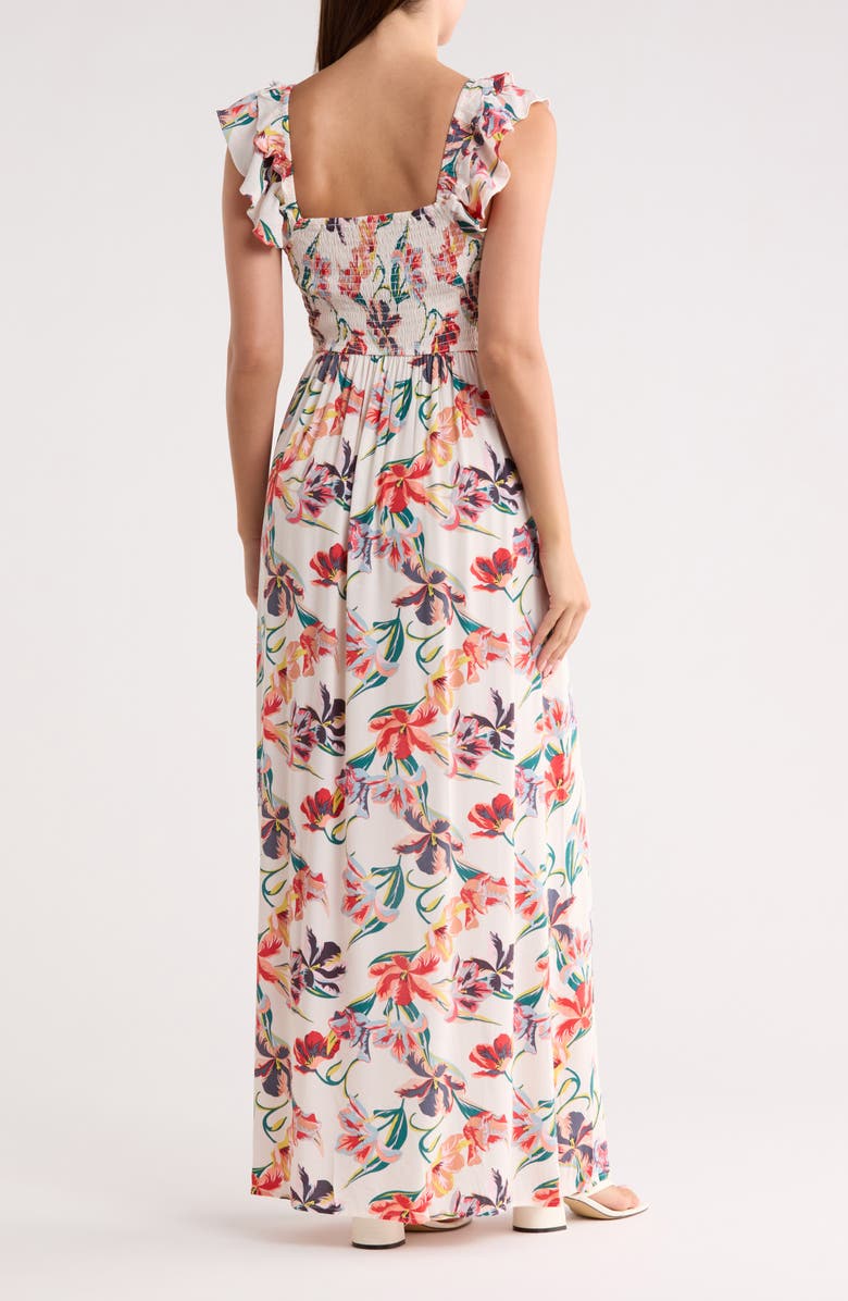 Lovestitch Flutter Sleeve Maxi Dress, Alternate, color, Ivory/ Red