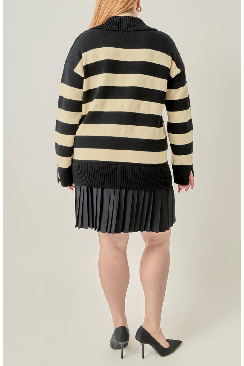 Mixed Media Striped Pleated Minidress, Alternate, color, BLACK/ NUDE