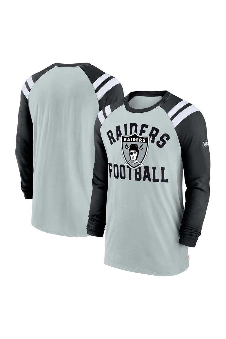 Men's Nike  Silver/Black Las Vegas Raiders Classic Arc Raglan Tri-Blend Long Sleeve T-Shirt, Main, color, Silver