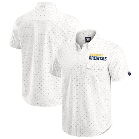 Men's Darius Rucker Collection by Fanatics  Cream Milwaukee Brewers Printed Button-Down Shirt