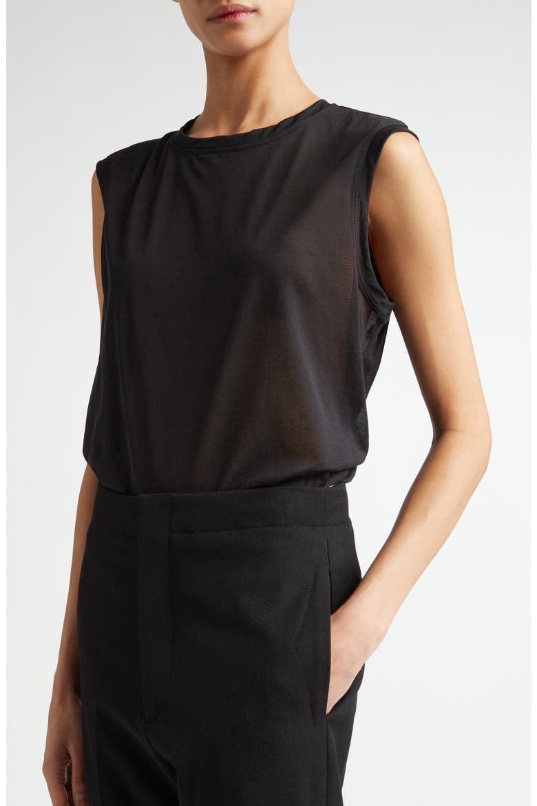 Cotton Blend Crepe Muscle Tank, Alternate, color, BLACK