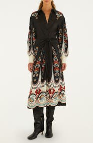 FARM Rio Nikita Long Sleeve Midi Shirt Dress