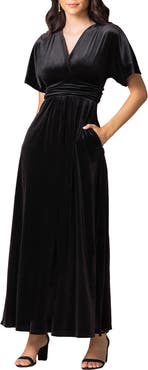Kiyonna Verona V-Neck Velvet Evening Gown with Pockets