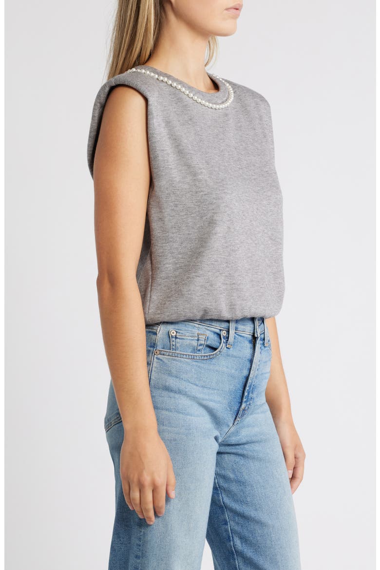 Faux Pearl Trim Extended Shoulder Top, Alternate, color, HEATHER GREY