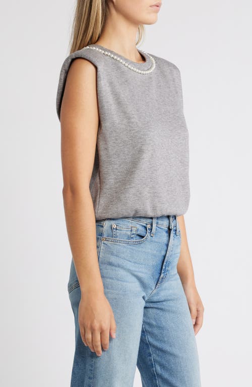 Wit & Wisdom Faux Pearl Trim Extended Shoulder Top In Gray