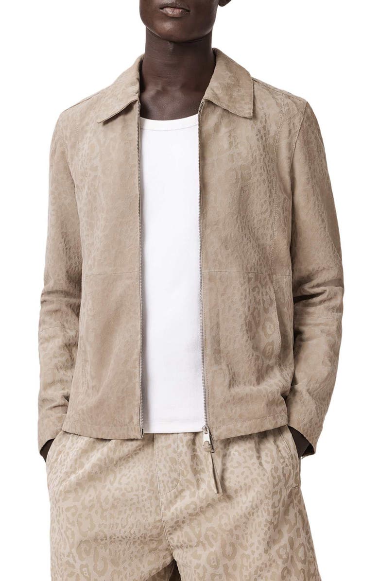 AllSaints Hockley Debossed Animal Print Suede Jacket, Alternate, color, Pasilla Brown