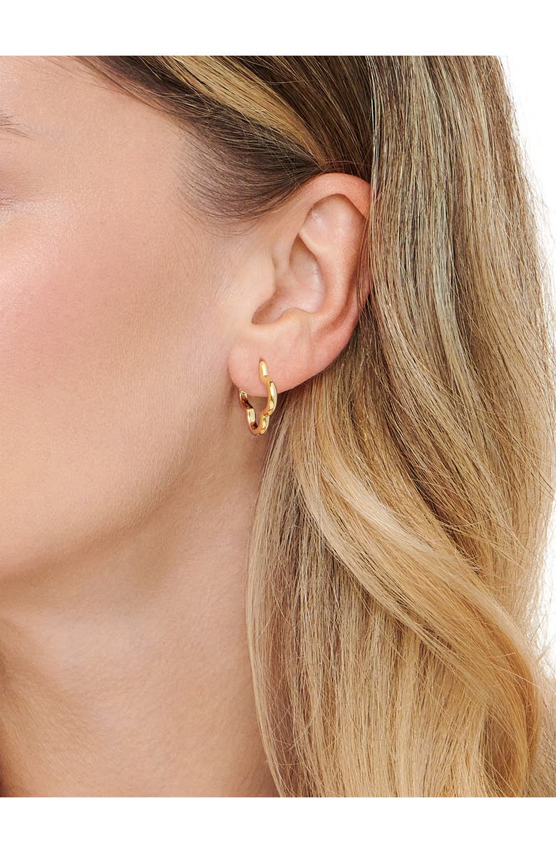 DEVATA Clover Hoop Earrings in Gold Plated Sterling Silver, 18mm, Alternate, color, Yellow Gold