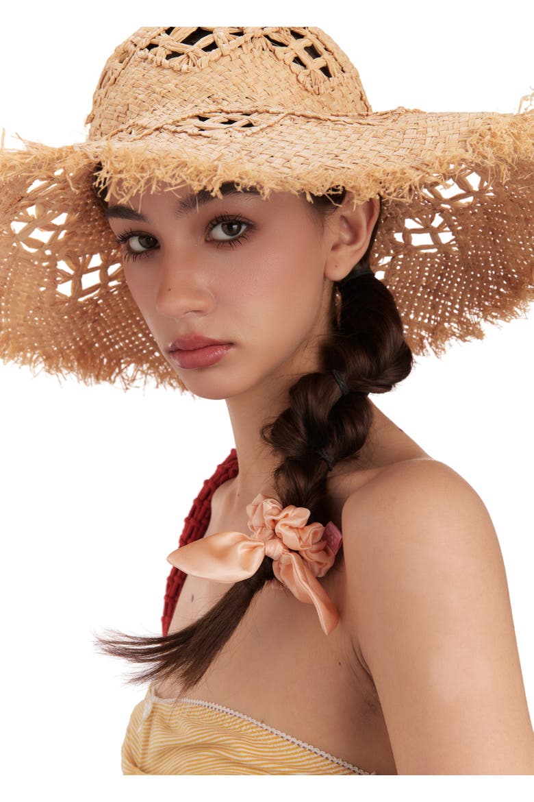 Bunny Ear Silk Hair Tie Scrunchie, Alternate, color, Apricot