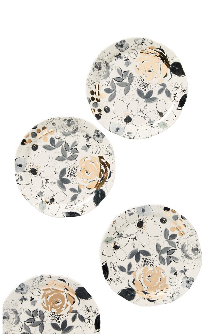 Anthropologie Set of 4 Side Plates, Alternate, color, PINK/ BLACK