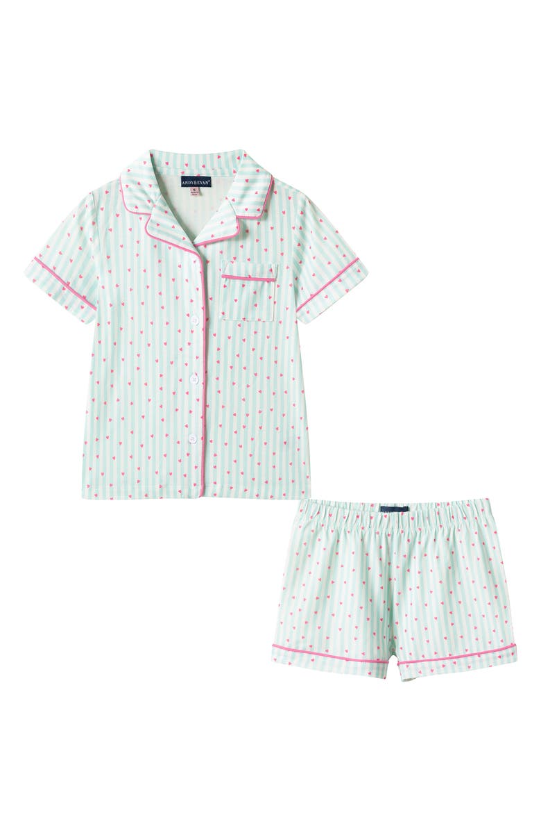 Andy & Evan Kids' Print Two-Piece Pajamas, Main, color, Light Green Heart