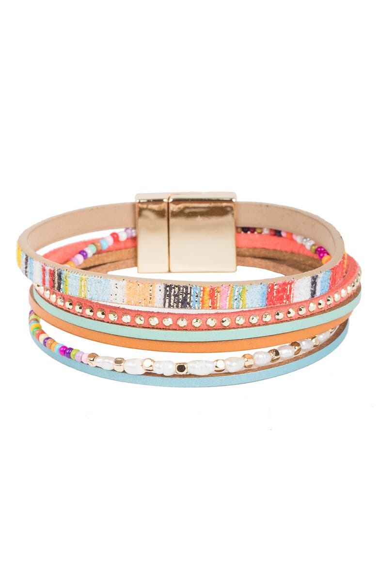 SAACHI Multicolor Beaded Freshwater Pearl Multi-Strand Bracelet, Main, color,