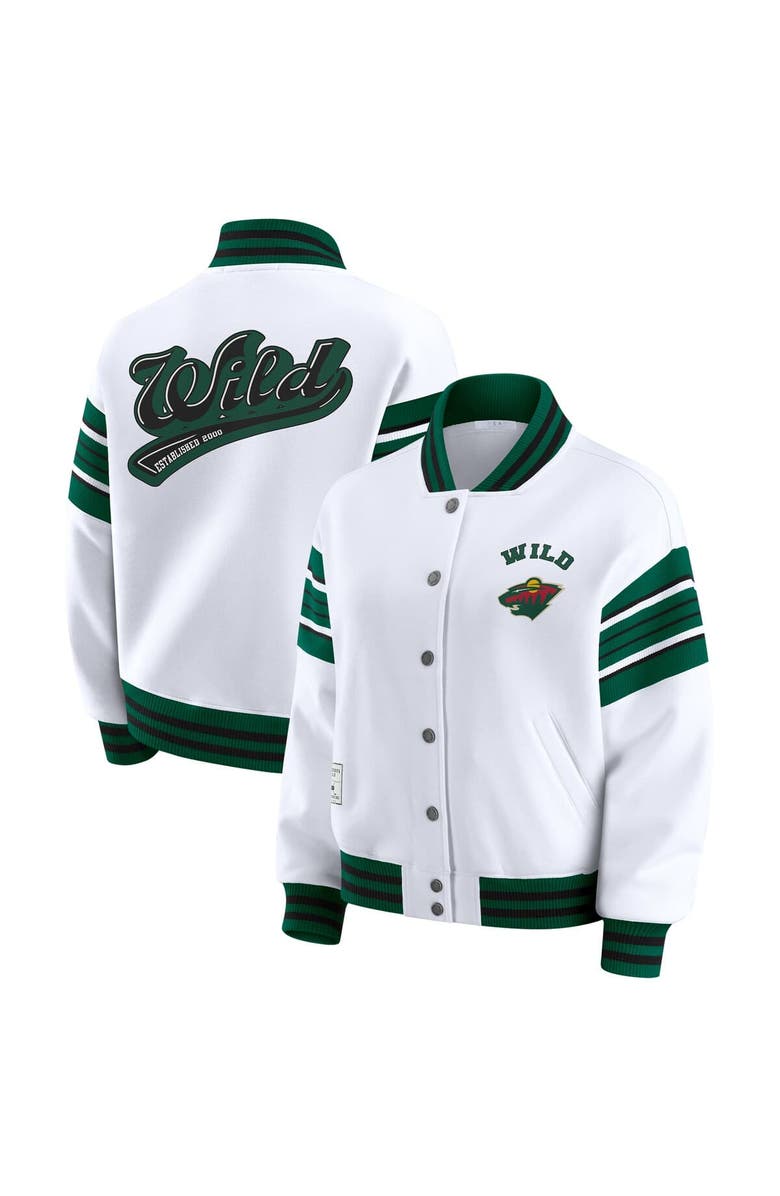 WEAR by Erin Andrews Women's WEAR by Erin Andrews White/Green Minnesota Wild Full-Snap Fleece Sweatshirt Jacket, Main, color, Green