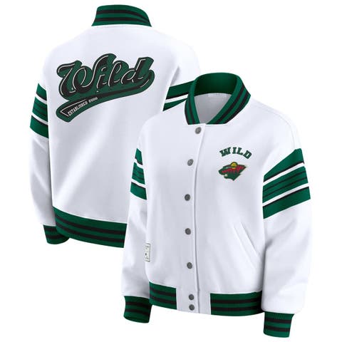 Women's WEAR by Erin Andrews White/Green Minnesota Wild Full-Snap Fleece Sweatshirt Jacket