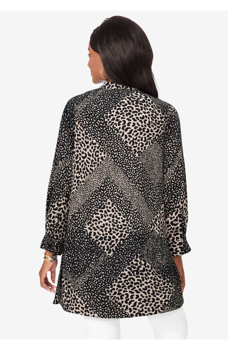 Jessica London Georgette Button Front Tunic, Alternate, color, Black Animal Patchwork