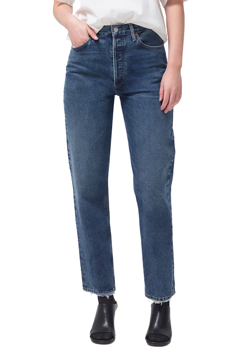 '90s Pinch High Waist Straight Leg Organic Cotton Baggy Jeans, Main, color, RANGE DARK RED