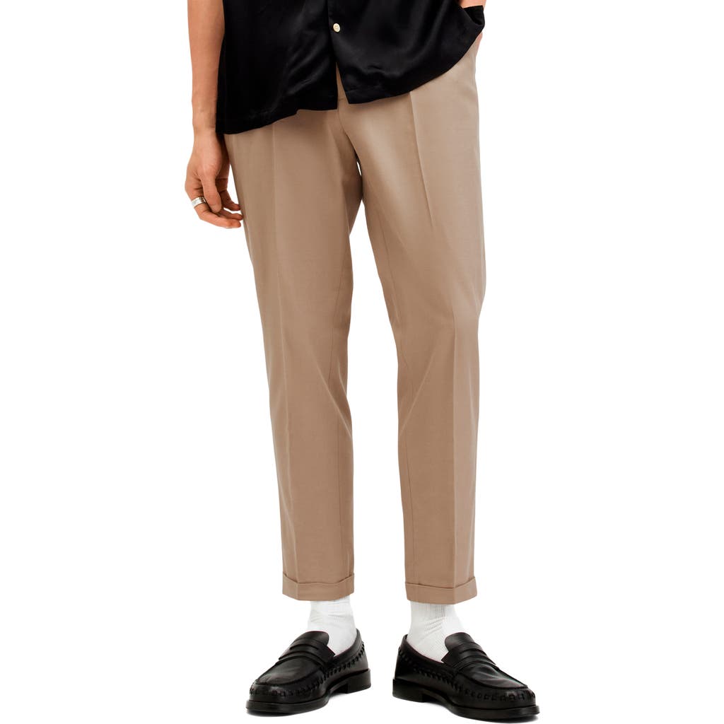 Allsaints Tallis Pleated Cuff Hem Cotton & Wool Blend Pants In Chestnut Brown