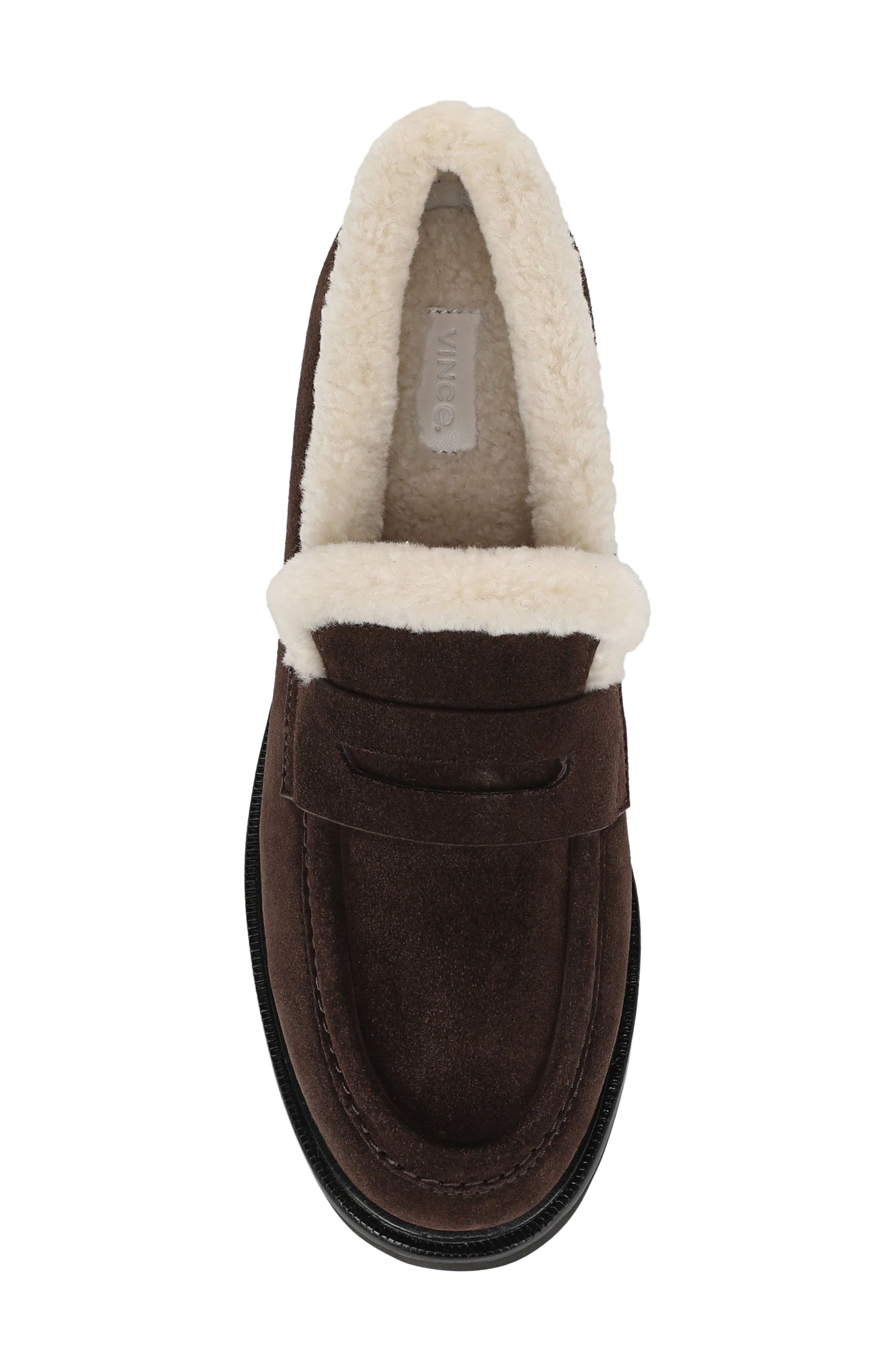 Siena Genuine Shearling Lined Lugged Penny Loafer, Alternate, color, CACAO BROWN SUEDE