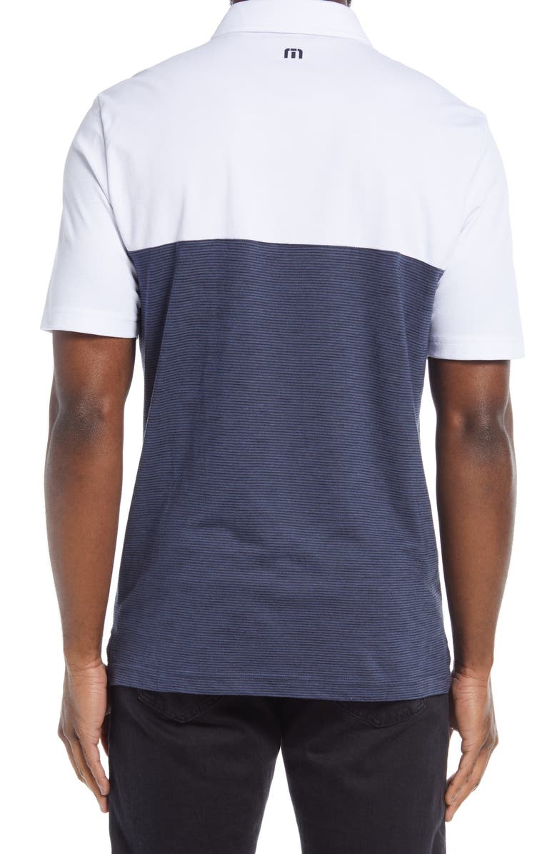 TravisMathew Exchange Rate Color Block Knit Polo Shirt, Alternate, color, White