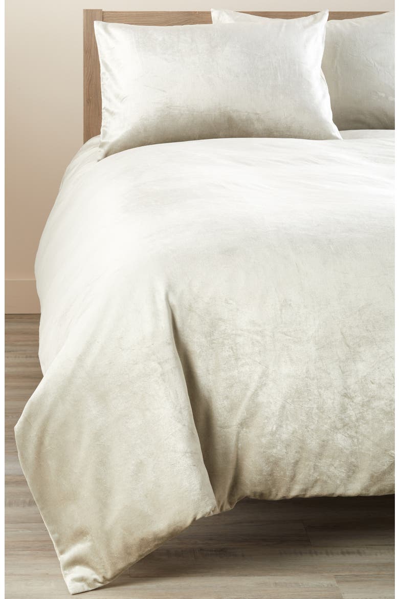 Shimmer Velvet Duvet Cover, Alternate, color, GREY OPAL