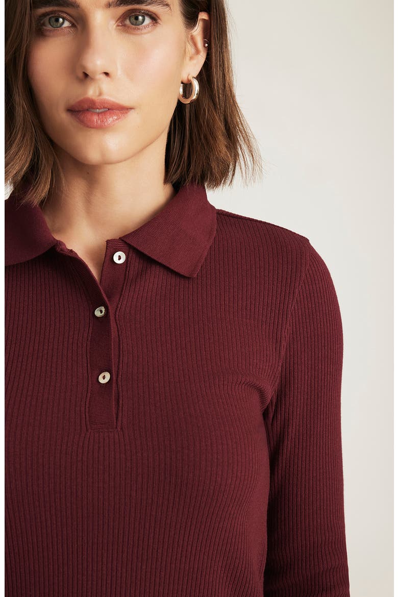 Long Sleeve Rib Polo Sweater, Alternate, color, ZINFANDEL