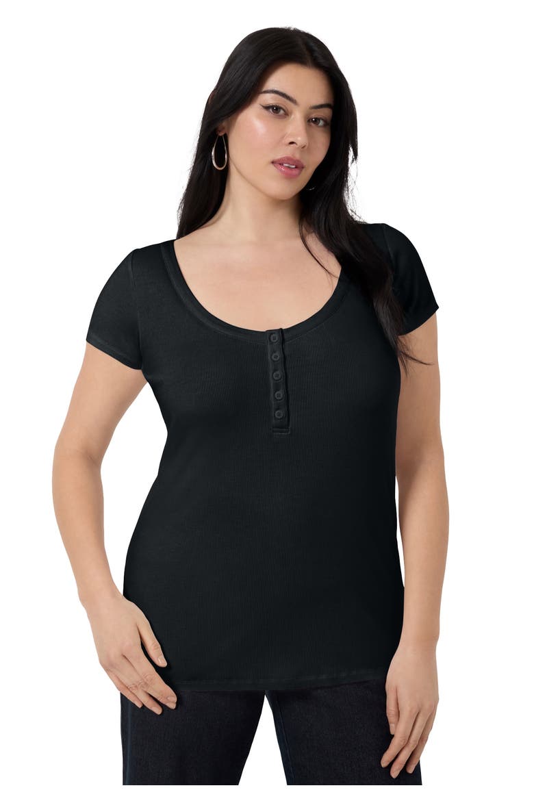 Ribbed Henley Top, Main, color, BLACK