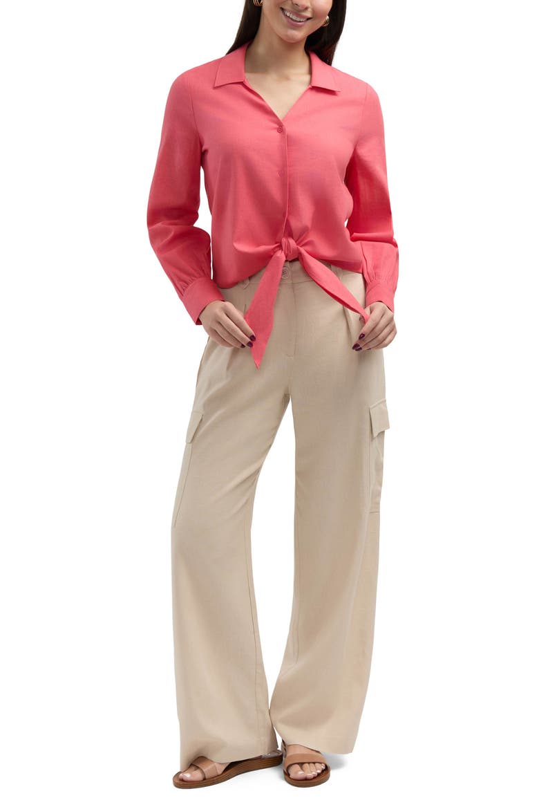 Tie Front Shirt, Alternate, color, CORAL