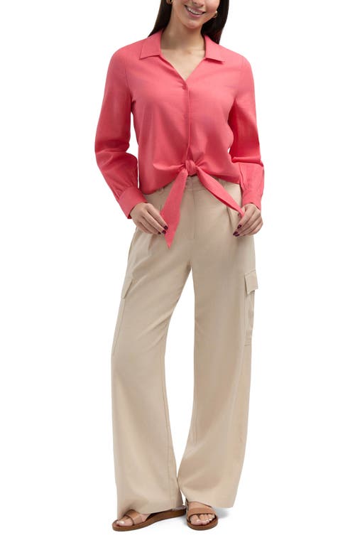 Ellen Tracy Tie Front Shirt In Coral