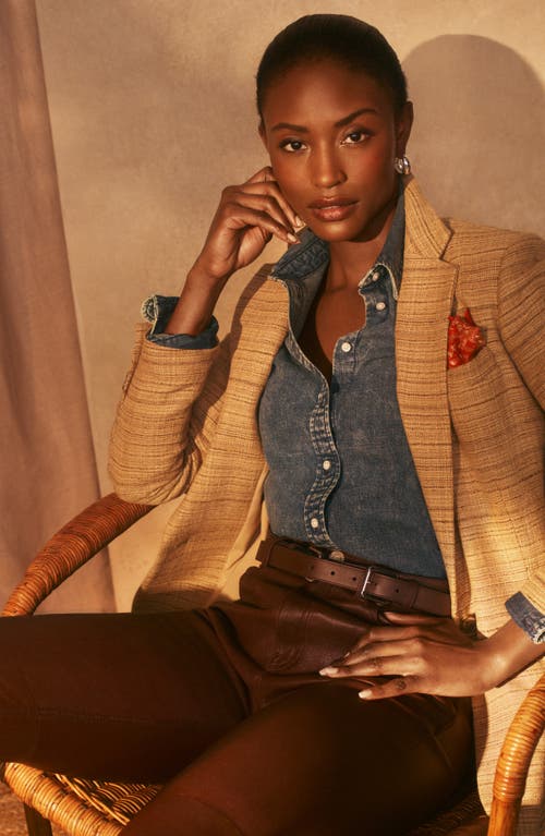Ralph Lauren Herringbone Linen-blend Tweed Blazer In Brown
