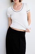 MANGO Rodin Rib Knit Cotton Blend T-Shirt