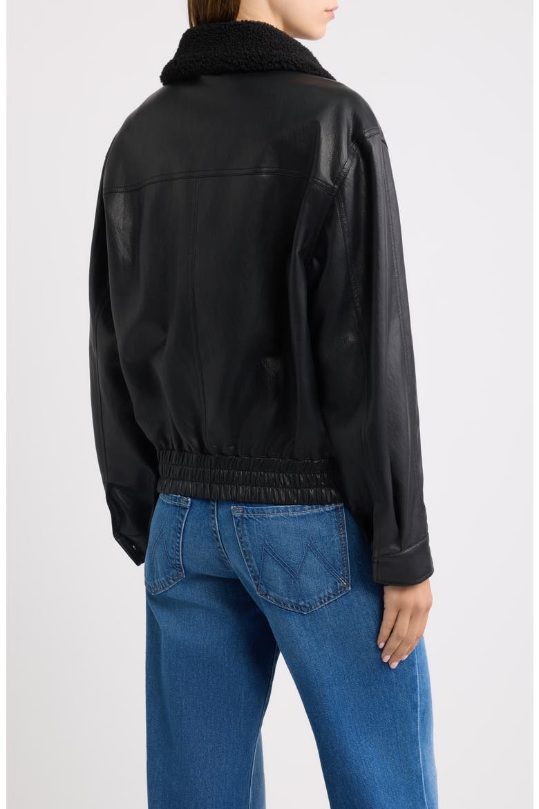 Faux Leather Stand Collar Bomber Jacket, Alternate, color, BLACK