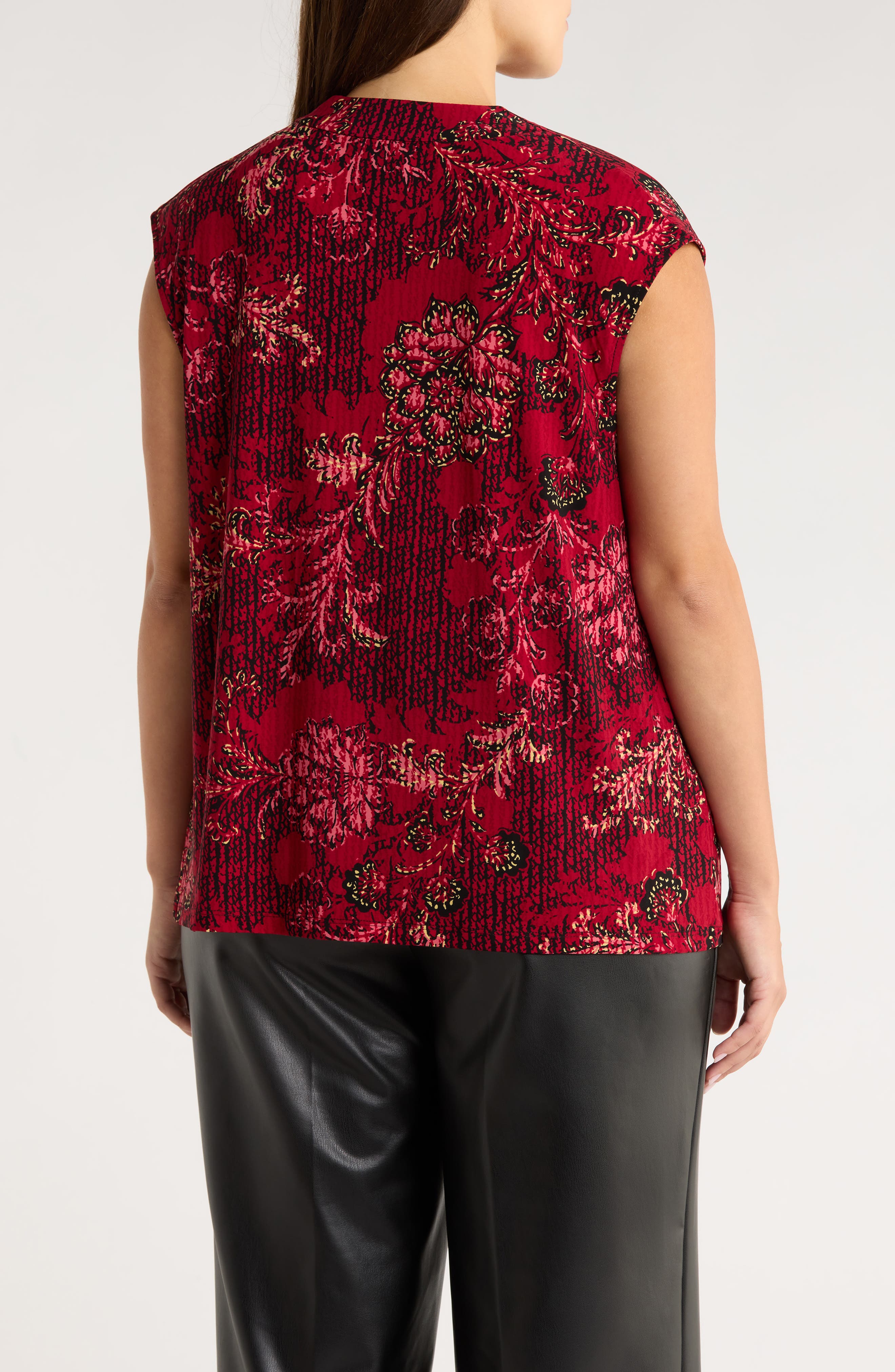 Floral Cowl Neck Cap Sleeve Top - image 2