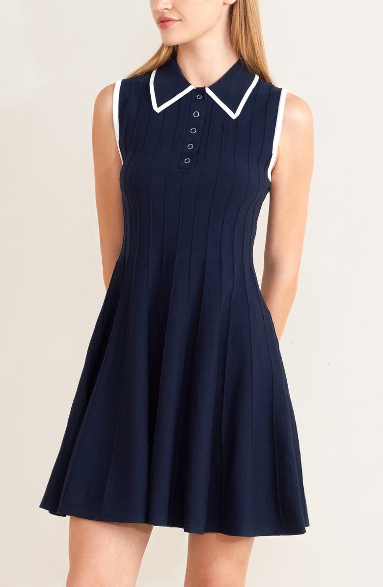 FREEMARKET Sleeveless Fit & Flare Sweater Dress, Alternate, color, Navy/ White