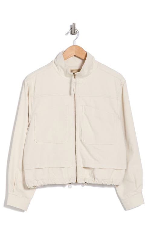 Democracy Double Layer Denim Bomber Jacket In Blanched Almond