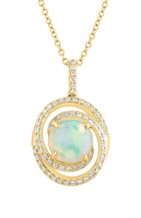 14K Yellow Gold Opal & Diamond Halo Pendant