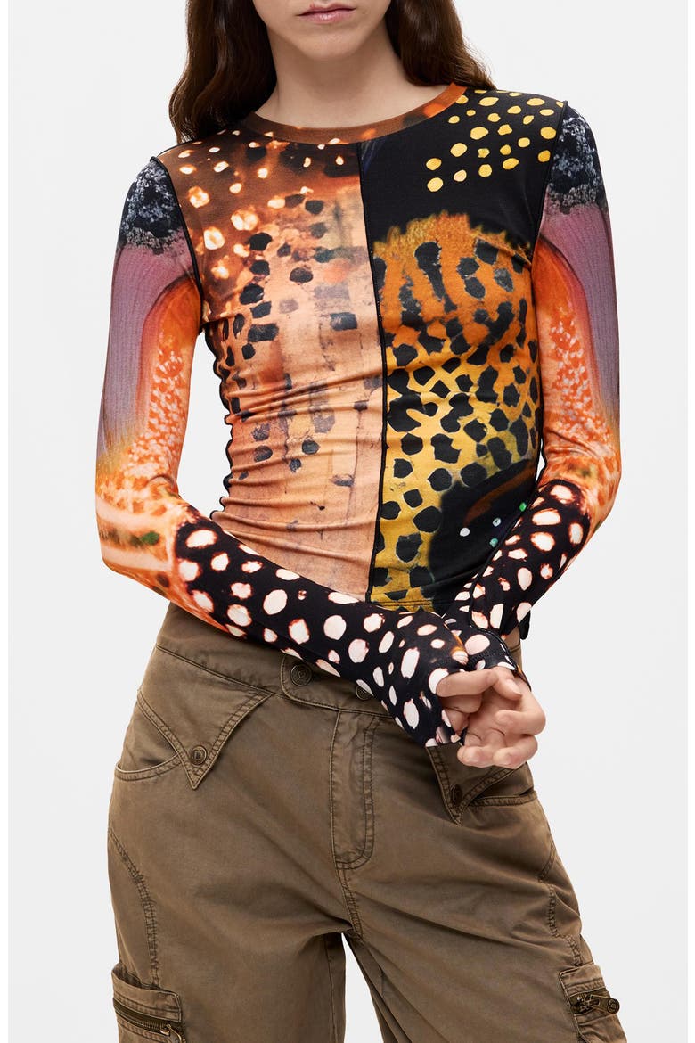 Print Top, Main, color, ORANGE MULTI
