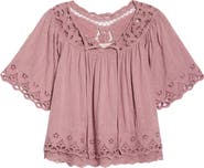 Lucky Brand Battenburg Lace Embroidered Top