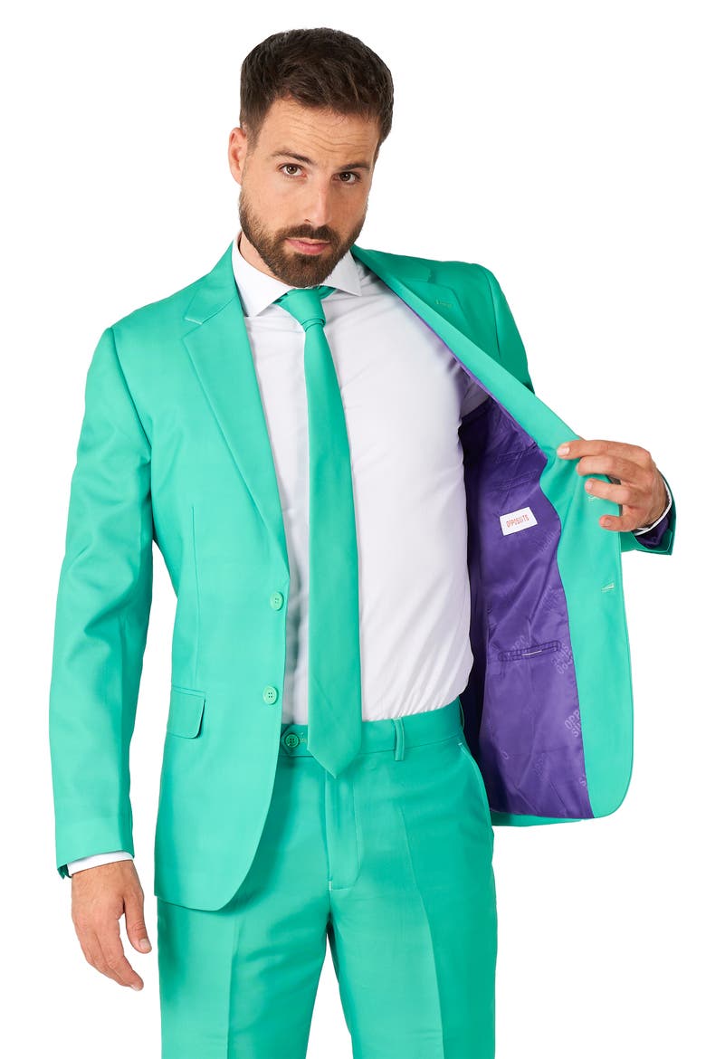 Trendy Turquoise Slim Fit Two-Piece Suit & Tie Set, Alternate, color, GREEN