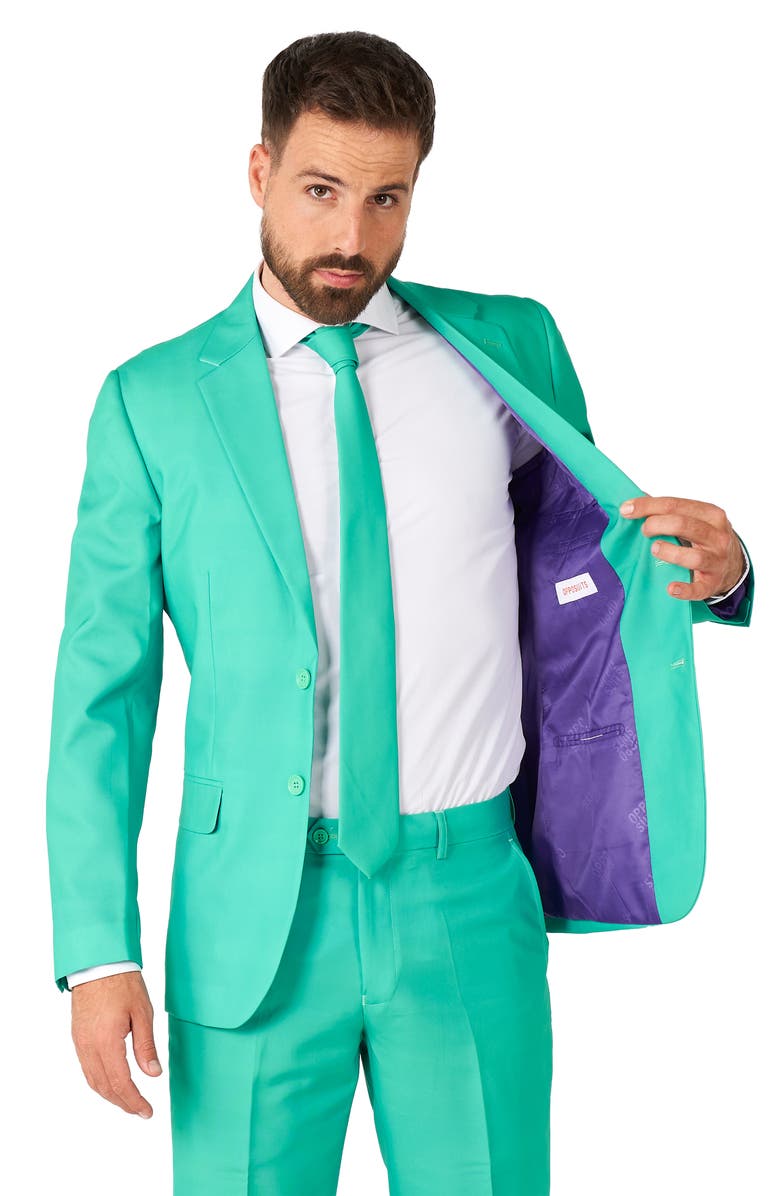 OppoSuits Trendy Turquoise Trim Fit Suit & Tie, Alternate, color, Green