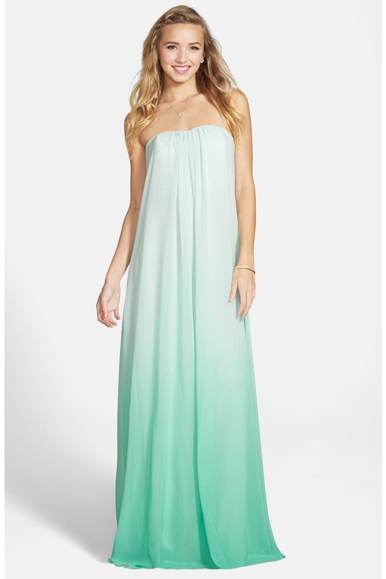 'Daria' Ombré Chiffon A-Line Gown, Main, color, SEAFOAM