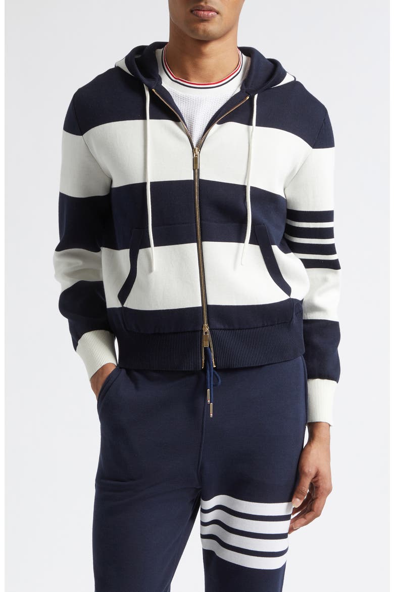 Hector Rugby Stripe Jacquard Zip Hoodie, Main, color, NAVY