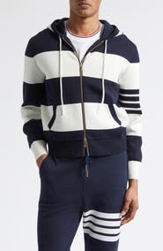 Thom Browne Hector Rugby Stripe Jacquard Zip Hoodie