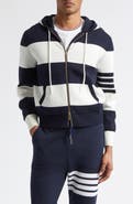 Thom Browne Hector Rugby Stripe Jacquard Zip Hoodie