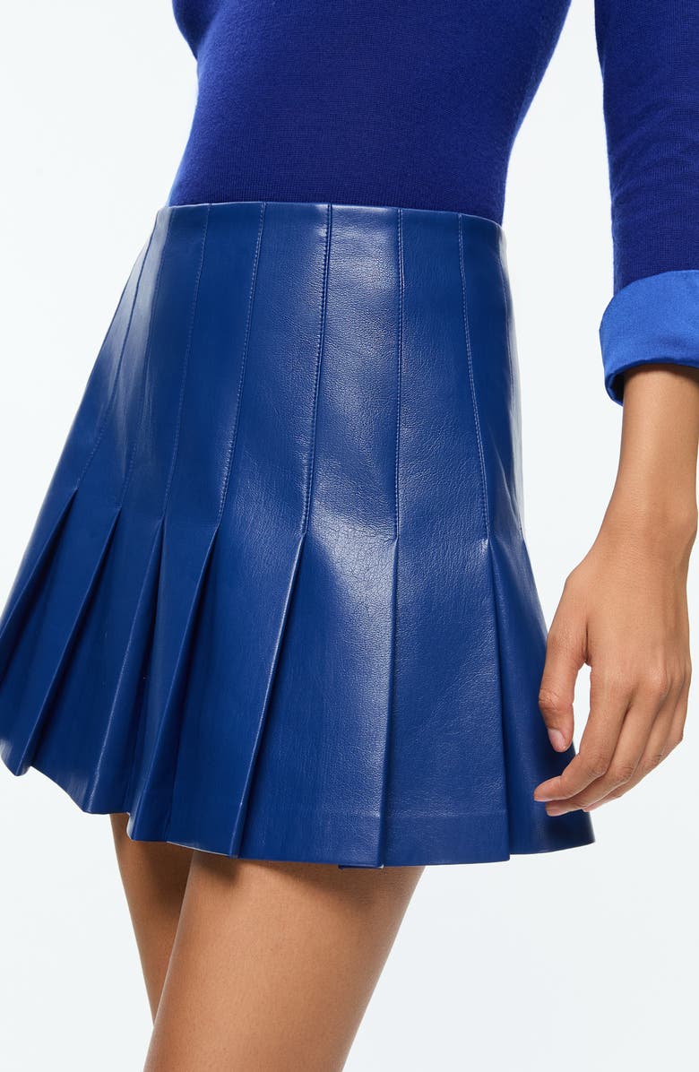 Alice + Olivia Carter Pleated Faux Leather Miniskirt, Alternate, color, Royal