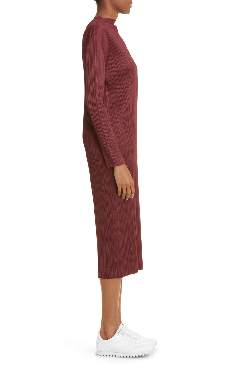 Pleats Please Issey Miyake Monthly Colors October Pleated Long Sleeve Midi Dress, Alternate, color, 