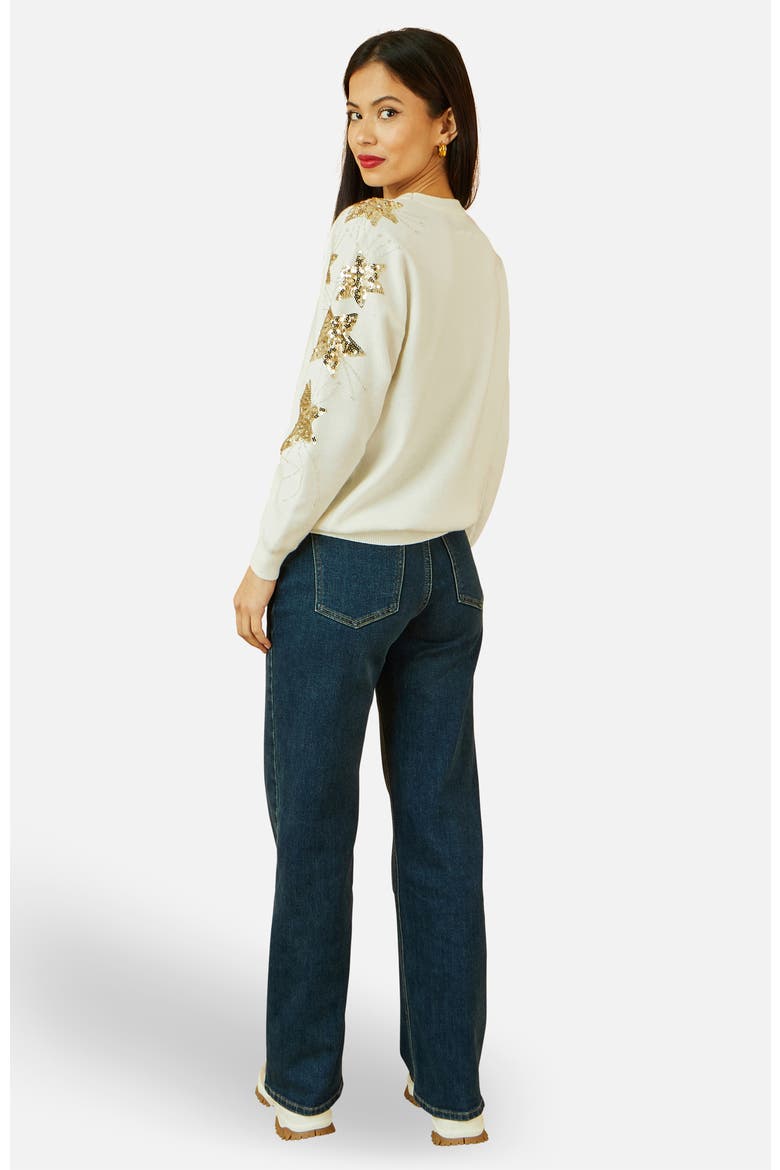 Sequin Star Sleeves Jumper, Alternate, color, White