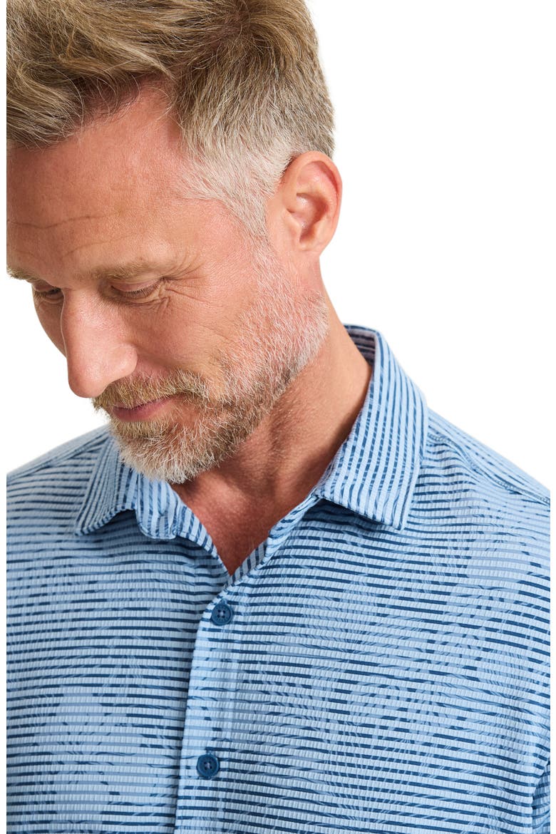 Costa Wave Twilight Canopy Seersucker Stripe IslandZone® Short Sleeve Button-Up Shirt, Alternate, color, DARK AZZURRO