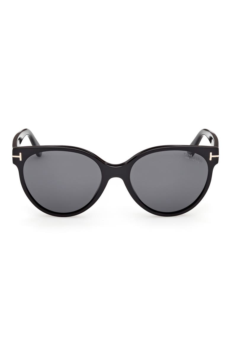 Tallulah 56mm Polarized Round Sunglasses, Main, color, BLACK / POLARIZED SMOKE LENS