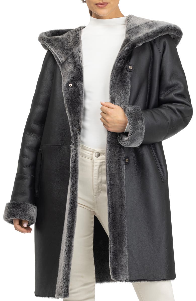 GORSKI Merino Shearling Hooded Parka, Alternate, color, Black Brisa